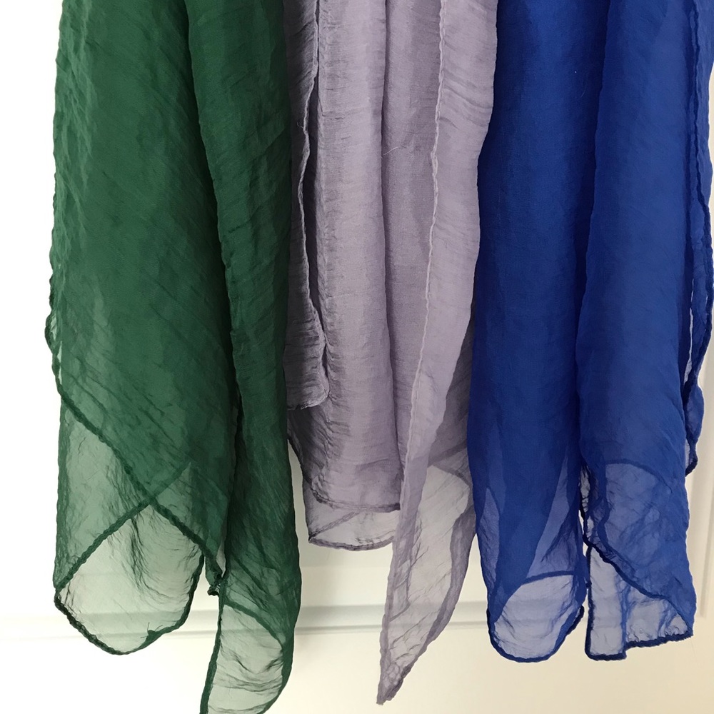 Set of 3 Georgette scarves in blue, green and gray